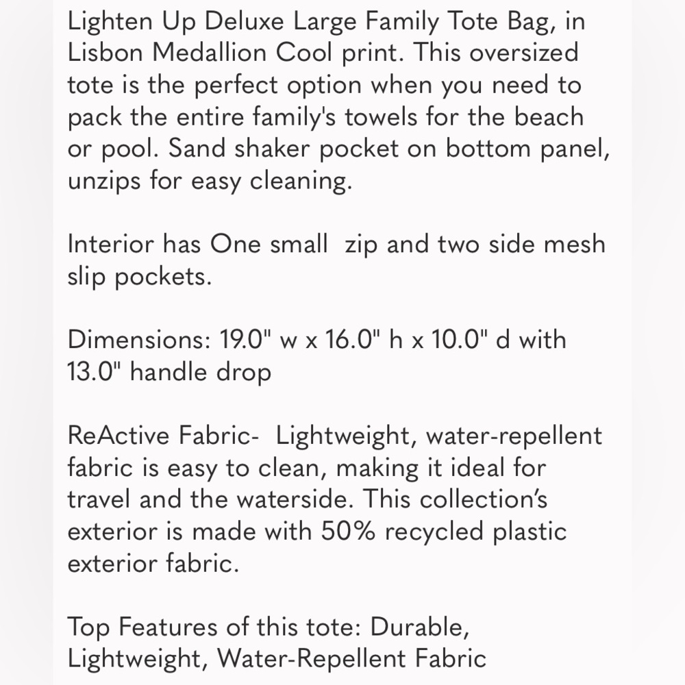 NWT Vera Bradley Lighten Up Deluxe Large Family Tote Bag - Picture 5 of 5